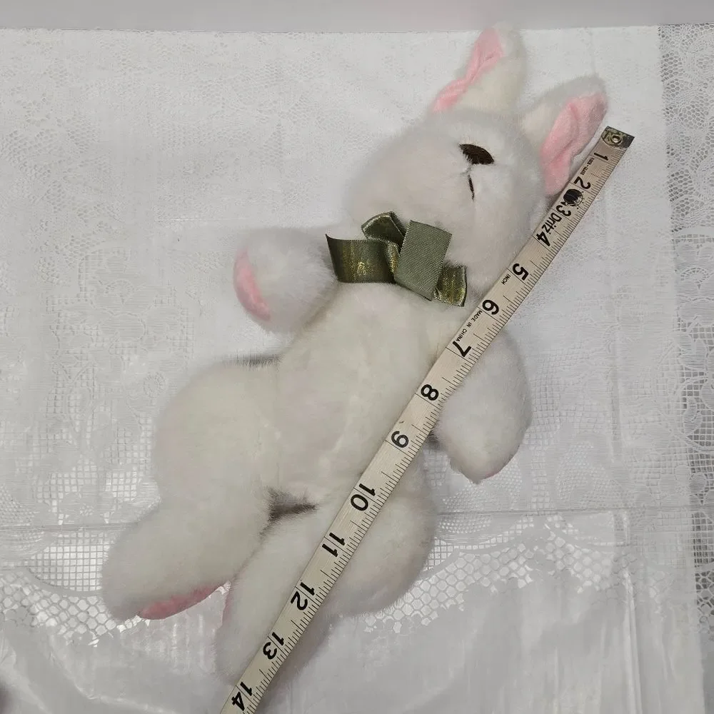 Vintage Harrods White Easter Bunny Rabbit Plush Olive Ribbon Made In Vietnam